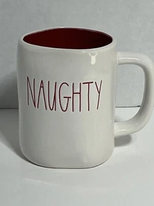 🔥Rae Dunn NAUGHTY NICE Mug Artisan Collection Magenta White Red Interior NEW - Picture 1 of 5