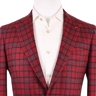 NEW $3,895 Isaia 'Dustin Winter Hopsack' Dark Crimson 2B Men's Jacket US 40R - Image 1 of 4