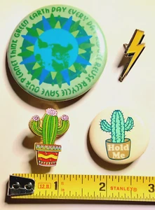 NATURE Pinback Lot ~ EARTH DAY / LIGHTNING / CACTUS / HOLD ME - Picture 1 of 10