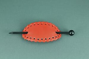 Red stick barrette oval faux leather slide hair pin accesssory hairpin