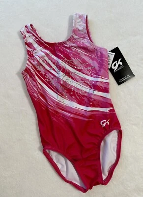 Nuevo GK Elite LEOTARDO Gimnasia POSITIVAMENTE ROSA Lentejuelas Bling BLANCO Tanque TALLA: CS Foto 1 de 4
