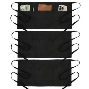 4 Pockets Waitresses Aprons - 3 Pack Serving Aprons for Women Men - Short Wai... - Picture 1 of 6