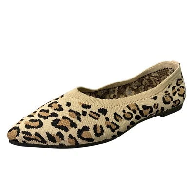 Estampado de guepardo plano ballet punta puntiaguda tejido sin cordones comodidad carrera viaje talla 8,5 Foto 1 de 4