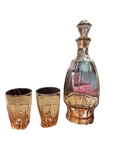 Vintage Rose Glass Decanter And Glasses - Very Good Condition - Picture 1 of 5