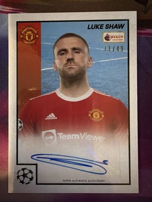 Topps Merlin Heritage 97 Luke Shaw Manchester United Numbered Card 11/49 Auto - Image 1 of 2