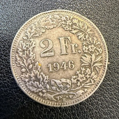 1946 SWITZERLAND - SILVER 2 Francs Coin HELVETIA Symbolizes SWISS 27.3mm Z56 - Image 1 of 2