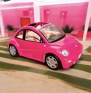 VTG Barbie 17" VOLKSWAGEN VW CAR Mattel 2000 Pink Beetle Bug Sunroof-with Flower - Picture 1 of 14