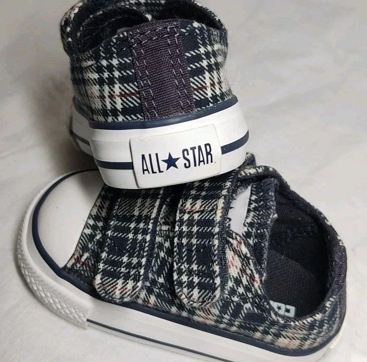 NUEVO Converse All Star Bebé Talla 2 Parte Superior Baja A Cuadros Chuck Taylor Marfil, Azul Marino, Rojo  Foto 1 de 4