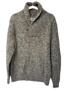 Maglione uomo vintage LL BEAN grande misto lana pullover scialle bottoni colletto marrone - Foto 1 di 13