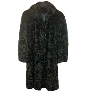 Abrigo de mujer vintage años 50 negro imitación? piel CANA-CURL hasta la rodilla talla pequeña mediana - Imagen 1 de 9