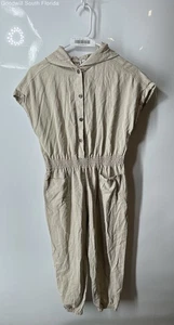 Zara Girls Khaki Hooded Short Sleeve Snap Front One-Piece Jumpsuit Size 11-12 - Picture 1 of 5