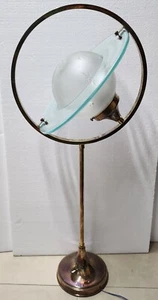 Antique Old Vintage Art Deco Saturn Brass & Star Glass Shade Table Lamp Light - Picture 1 of 5