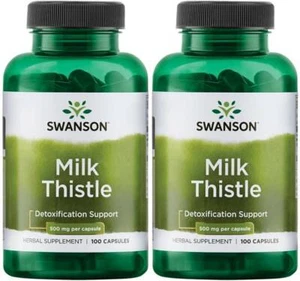 200 Caps Swanson Milk Thistle Silymarin 500 mg 2X 100 Cap Liver Kidney Health - Picture 1 of 2