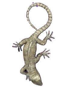 Salamander Gecko 33 cm Echse Polyresin Gold Garten Home Figur Deko Wand Tür - Bild 1 von 3