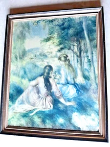 Impresión artística Pierre Auguste Renoir, "In The Meadow" enmarcada firmada vintage rara ✅ - Imagen 1 de 17