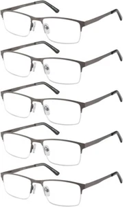 EYECEDAR 5-Pack Reading Glasses Men Blue Light Blocking Half Frame Grey - Picture 1 of 7