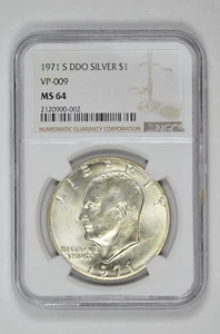 1971 S $1 Silver Eisenhower Dollar NGC MS 64 DDO VP-009 Pop 2/10 - Picture 1 of 2