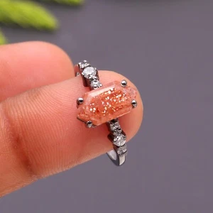 Natürlicher Sonnenstein Sechseck Ring 925 Sterling Silber oxidiert Vintage Schmuck - Bild 1 von 20