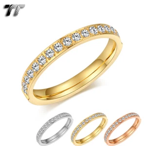 Quality TT 2.5mm S.Steel Inlay CZ Wedding Band Ring 3 Colors Size 3-9 (R347) NEW - Picture 1 of 4