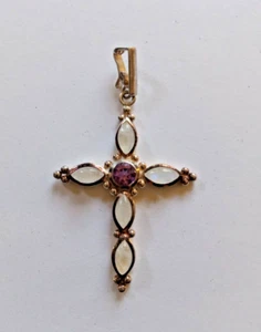 Amethyst Moonstone Cross Pendant Only Stamp LHC India - Picture 1 of 3