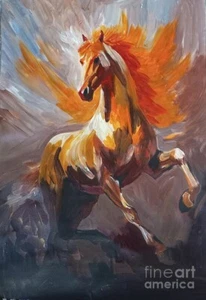 new  Painting on 12"x15" canvas  A Running Horse painted by Wendy - Picture 1 of 2