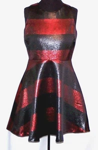 New $60 Retail Tag Apt 9 Red & Black Size 10 Foiled Jacquard Fit & Flare Dress - Picture 1 of 12