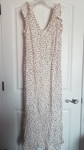 OFF WHITE Abito estivo A New Day XXL maxy bianco crema con punti a pois bianco e nero