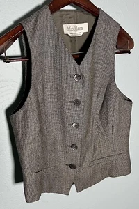 MAX MARA Made in Italy Gray Puppytooth Wool Cashmere Vest Waistcoat Gilet US 10 - Picture 1 of 5