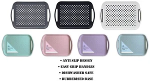 Large Anti Slip Serving Tray With Handles Plastic Non Slip Rubber Grip Surface - Picture 1 of 17