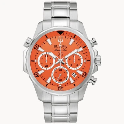Bulova Men's Marine Star Quartz Chronograph Calendar Silver Watch 43 MM 96B395 - Image 1 of 4