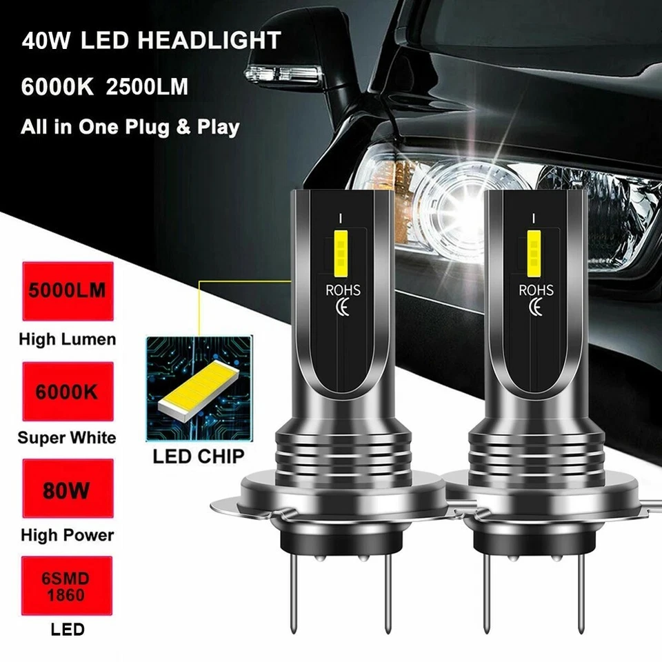 2x H7 LED-Headlight Replace Xenon Hi/Low Kit Bulbs Beam 6000K-Canbus Error Free - Image 1 of 4