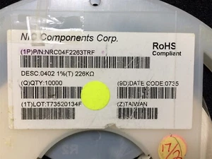 NRC04F2263TRF NIC RES Thick Film 0402 226K Ohm SMD T&R ROHS 9300 PIECES - Picture 1 of 1