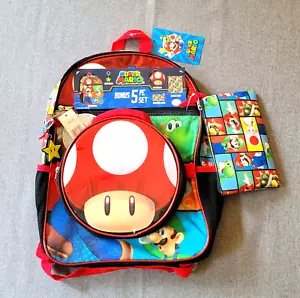 Super Mario 5 Piece Set Backpack Cinch Sack Lunch Bag Pencil Case Keychain NWT - Picture 1 of 14