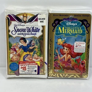 Disney Snow White Seven Dwarfs & The Little Mermaid Sealed VHS 90s Masterpiece - Picture 1 of 9