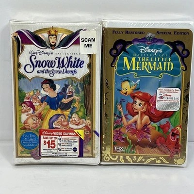 Disney Snow White Seven Dwarfs & The Little Mermaid Sealed VHS 90s Masterpiece - Image 1 of 4