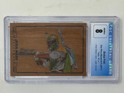 2017 Star Wars Masterwork Wooden Sketch Card Boba Fett by Jose Ventura CGC 8.0 - Image 1 of 4