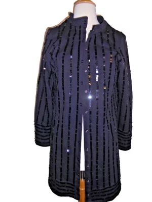 Chaqueta larga llamativa negra de manga larga para mujer Suzanne Somers talla M Foto 1 de 4