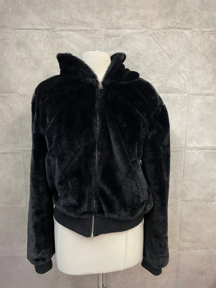 Reflex женщин черный искусственного меха Куртка Пальто с капюшоном размер XL - Изображение 1 из 4