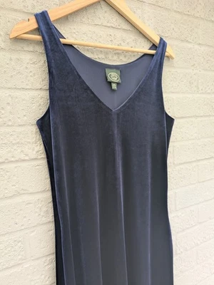 Laura Ashley Medium Vintage Midnight Blue Velvet V Neck Formal Long Christmas - Image 1 of 4