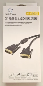Renkforce DVI Anschlusskabel 1x DVI-Stecker 24+1pol. - 1x DVI-Stecker 1,8m OVP - Bild 1 von 2