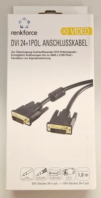 Renkforce DVI Anschlusskabel 1x DVI-Stecker 24+1pol. - 1x DVI-Stecker 1,8m OVP - Bild 1 von 2