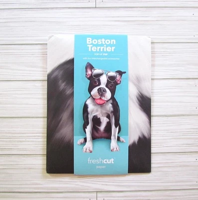 Tarjeta de notas para mascotas 3D de papel recién cortado pop up cachorro regalos para amantes de los perros Boston Terrier Foto 1 de 4