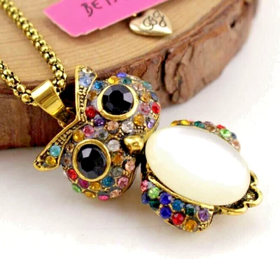 Betsey Johnson Cristal Arco Iris Búho Movimientos Filigrana Colgante Collar Bolsa de Regalo Gratis Foto 1 de 4