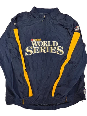 Majestic MLB World Series 2008 1/4 Zip Windbreaker Jacket in Blue Size XL - Image 1 of 4