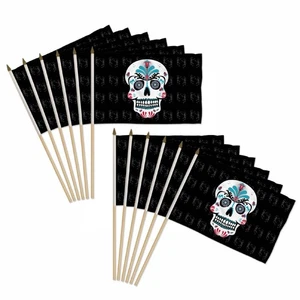 12 Stück Packung Sugar Skull 12x18 Zoll Stick Flaggen Tag der Toten Handfahnen - Bild 1 von 2