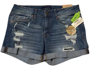 NWT Aeropostale Distressed Denim Jean Shorts Women’s 4 Midi Stretch Distressed - Picture 1 of 7