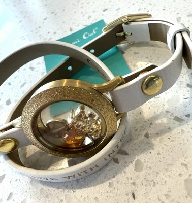 NEW Origami Owl Gold Ivory Leather Bracelet Rhinestone Faith Grateful Thankful - Image 1 of 4