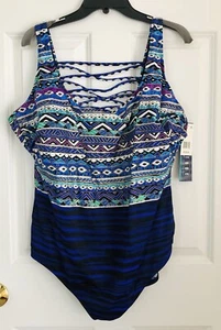LONGITUDE LACE UP BACK TANK SWIMWEAR LONG TORSO ONE PIECE MAYAN TRAIL SIZE24 - Picture 1 of 7