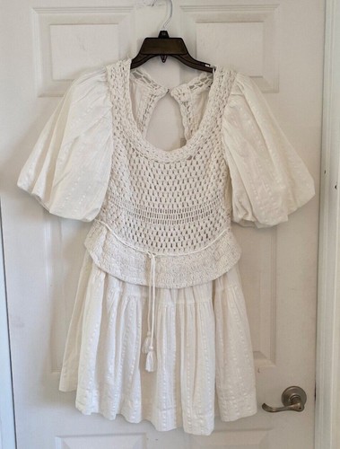 OFF WHITE Mini abito all'uncinetto A Loves A bianco sporco manica sporgente taglia XS $130