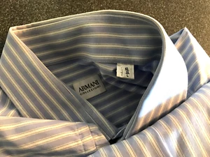 Armani Collezioni Shirt Mens 45 18 Large Blue Stripe Button Up Long Sleeve - Picture 1 of 7